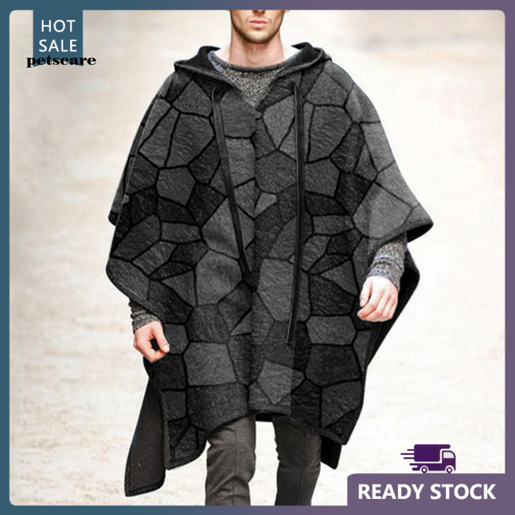 QCA Men Coat ฮาโลวีน Gothic Cape Coat Batwing Sleeve Men Hooded Jacket สําหรับงานปาร์ตี้