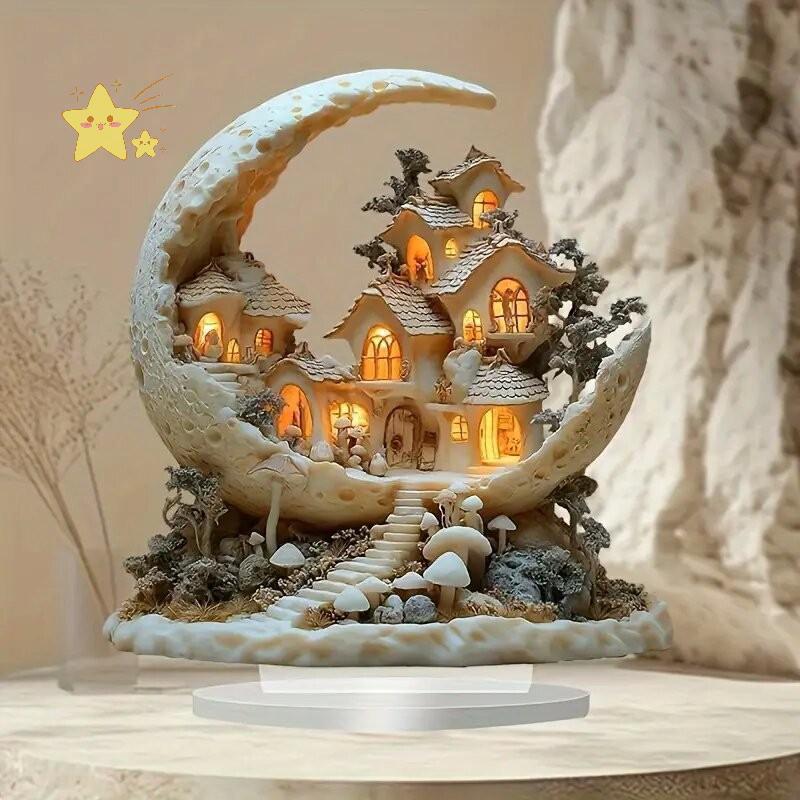 [JBTH] อะคริลิคแบน Christmas Moon House ของตกแต่งบ้านประณีตสามารถยืนตกแต่งโต๊ะห้องนอนตกแต่งห้องนั่งเ