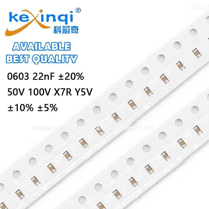 (20-50 ชิ้น) 0603 22nF ±20% ±10% ±5% 50V 100V X7R Y5V SMD Chip Multilayer Ceramic Capacitor