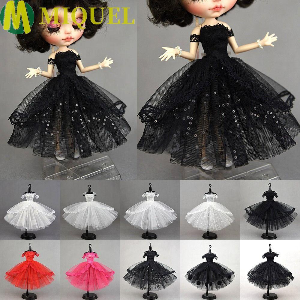 MIQUELZA เสื้อผ้าตุ๊กตาลูกไม้,ชุดราตรี Tutu Dotted Doll Dress,แฟชั่นมินิสีดําแต่งตัวชุดราตรีตุ๊กตาชุ