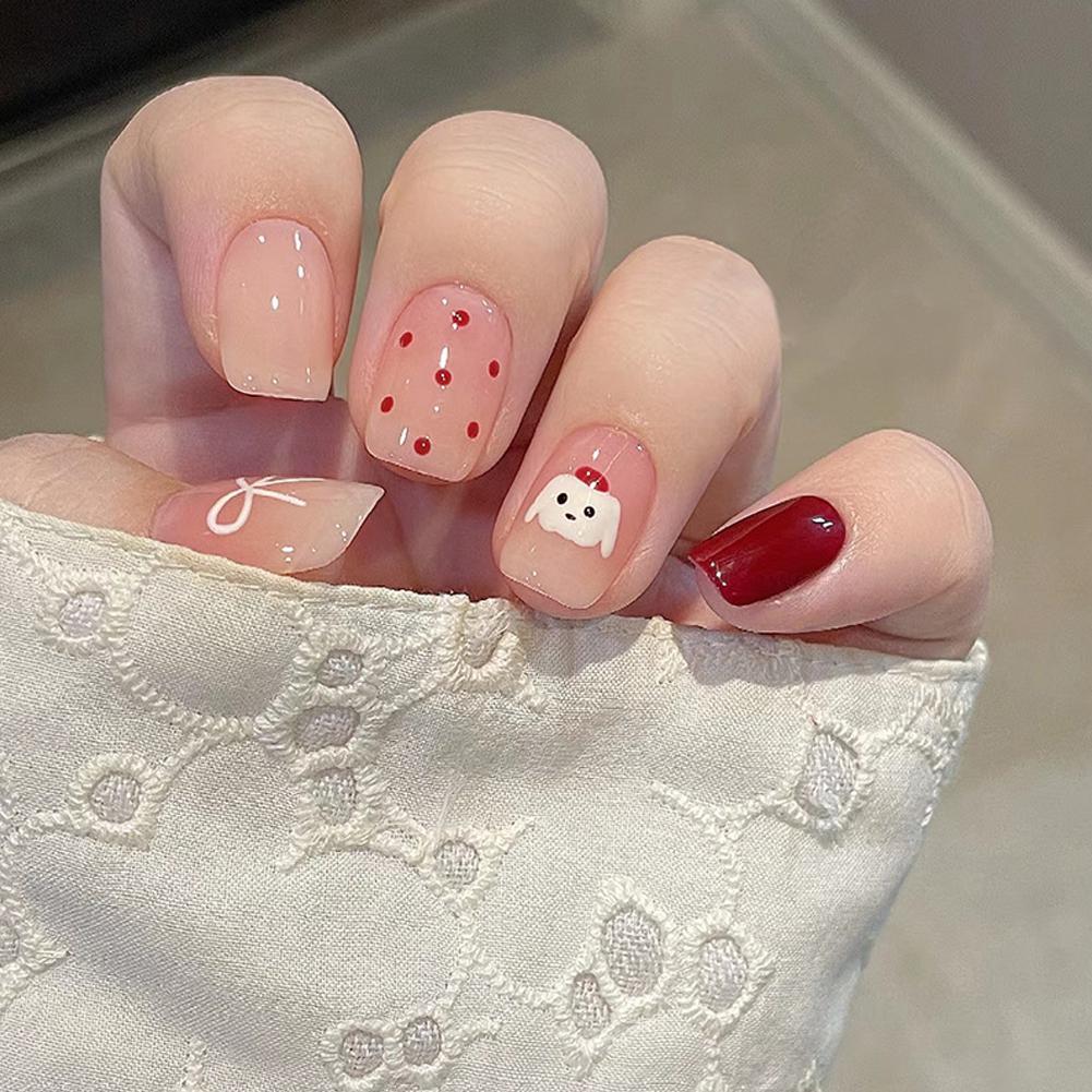 การออกแบบแฟชั่นกดบนสําหรับทําเล็บ Cod French Nail Art Bow รูปแบบเล็บปลอมชุด U3f7