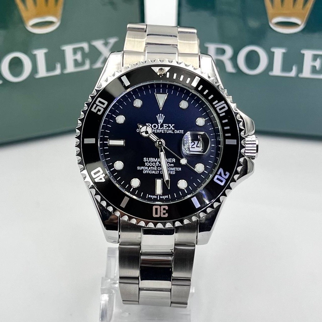SUBMARINER นาฬิกา Rolex ผู้ชายหรูหรา สีเงิน สีดํา