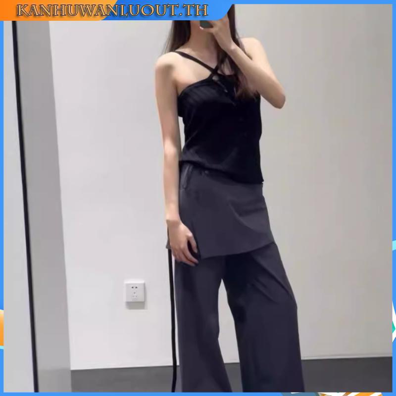 [SR-STUDIO] ต่ำ CLASSIC สปอตยิงจริง24ต้นฤดูใบไม้ร่วงใหม่เกาหลีปลอมสองชิ้นเอวสูงห้อยคอตรงกางเกงกระโปร