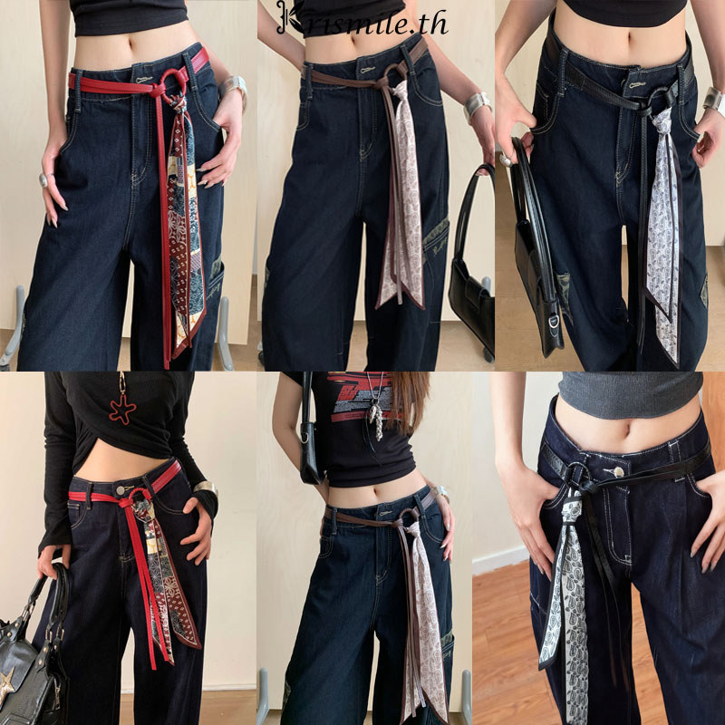 COD-ในไทย เข็มขัดสายริบบิ้นไหม สำหรับสตรีฮิปฮอป พังก์ และวินเทจ สไตล์อเมริกันเทรนด์แฟชั่น เข้ากับทุกการแต่งกาย-Kri