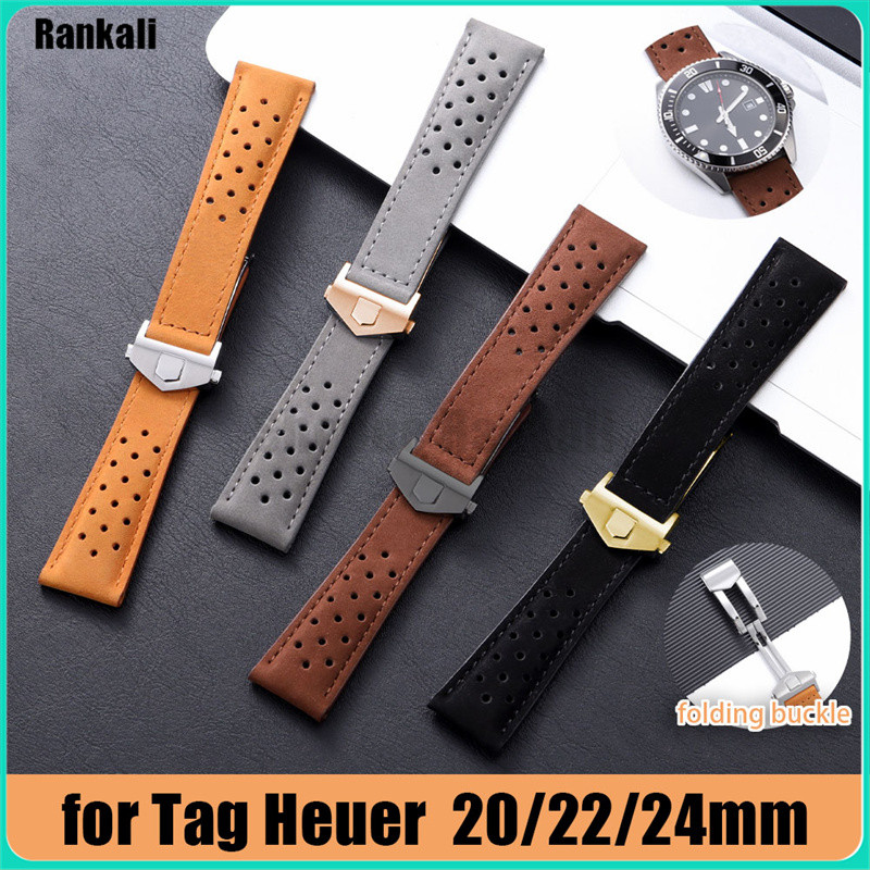 TAG HEUER 20มิลลิเมตร22มิลลิเมตร24มิลลิเมตรสําหรับแท็ก ฮอยเออร์ สายนาฬิกาหนังแท้ที่มีหัวเข็มขัดพับนุ