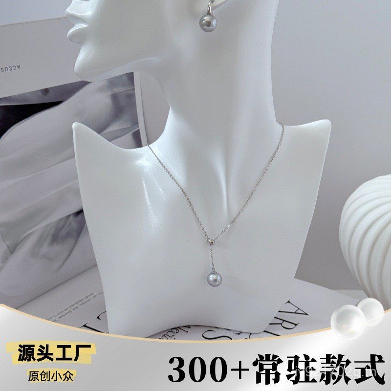 สร้อยคอไข่มุกสีเทา S925 ไข่มุกบรรยากาศเงินเครื่องประดับทรงกลมแหล่งแพลทินัมขายส่ง Simple EEK3