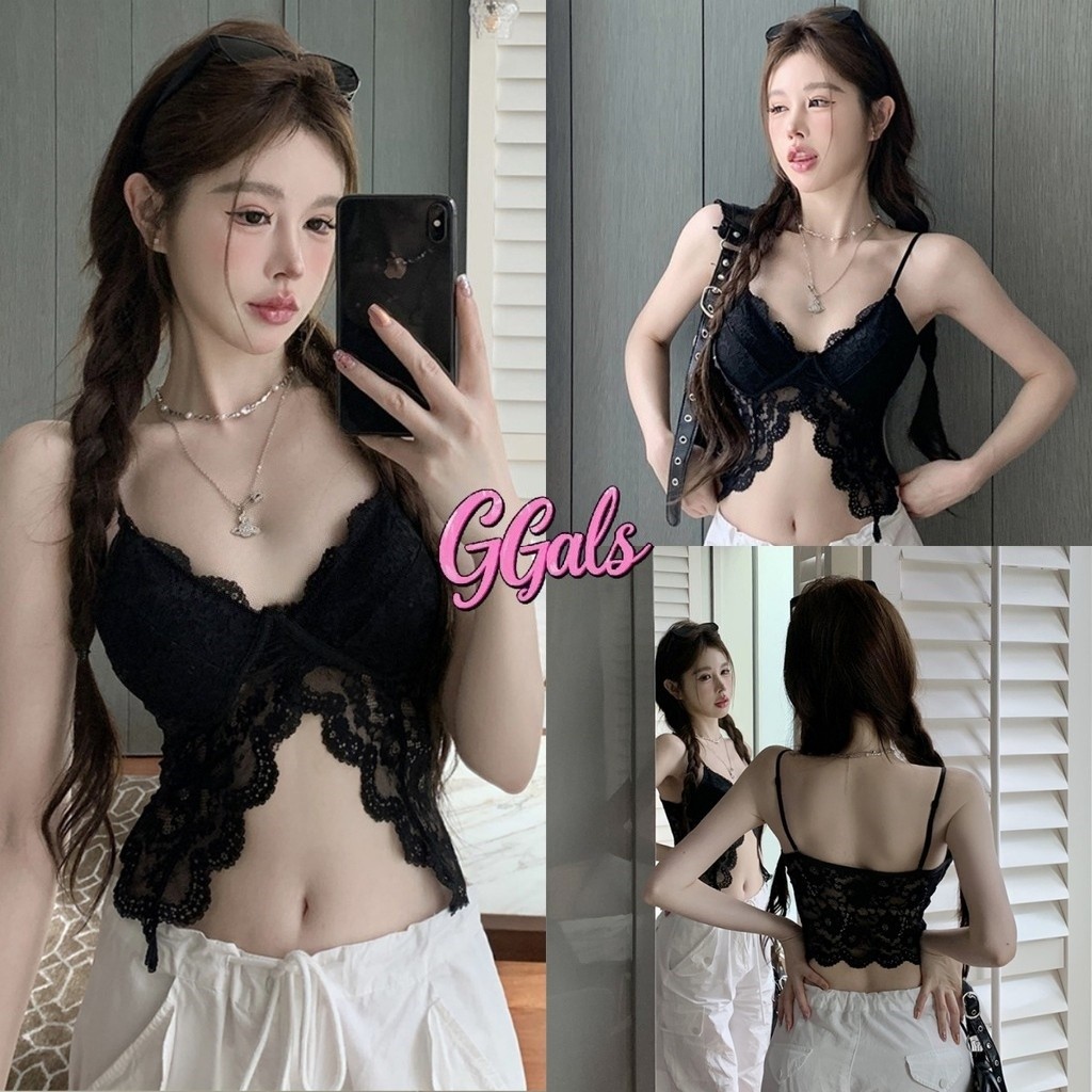 🌵GGals​🌵เสื้อสายเดี่ยว คอวี มีฟองน้ำ ผ้าลูกไม้ เสื้อซับใน สไตล์เกาหลี ทรงสวย เซ็กซี่ แฟชั่น