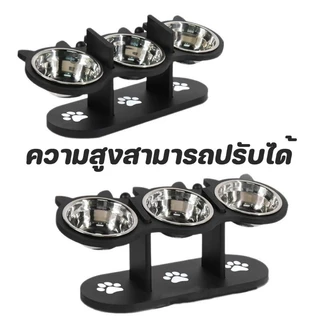 SKISOPGO ชามแมวยกสูง ชามอาหารสัตว์ ชามสแตนเลส 3 ใบ ปรับความสูงได้ เอียงกินง่าย