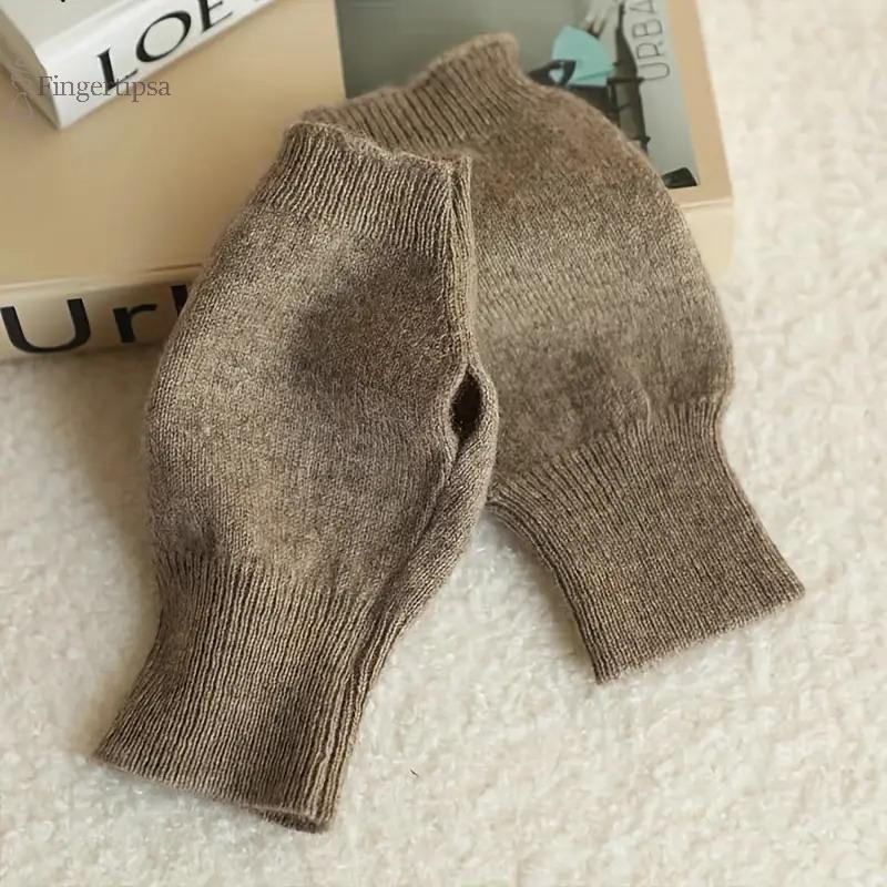 FIG Soft และสะดวกสบาย Cashmere Womens Half Finger Gloves - สายรัดข้อมือถักที่อบอุ่นและยืดสําหรับออกนอกบ้านสบายๆ TH