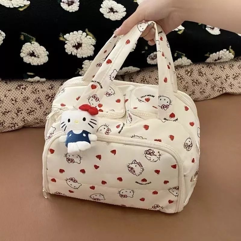 Hello Kitty กระเป๋าเครื่องสําอางกระเป๋าเก็บพาร์ทิชันกระเป๋าเครื่องสําอางแบบพกพาความจุขนาดใหญ่