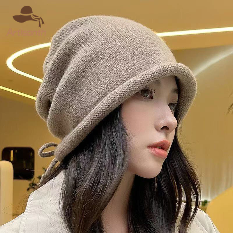 หมวกบีนนี่ไหมพรมแฟชั่น สีพื้น สไตล์เกาหลี thumbnail 4
