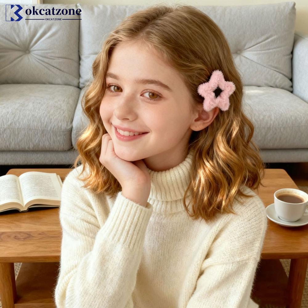 OKCATZONE 4 ชิ้นฤดูใบไม้ร่วงและฤดูหนาว Plush Five-pointed Star Hairpins ด้านข้าง Bangs BB คลิปน่ารัก