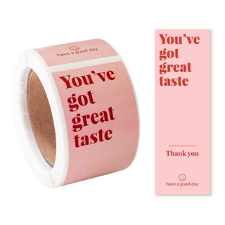 พร้อมส่ง! จากไทยสติ๊กเกอร์ Thank You สีชมพู ,สติ๊กเกอร์ขอบคุณ ขนาด 3x9cm. จำนวน 100 ดวง Sticker Hi Beauty