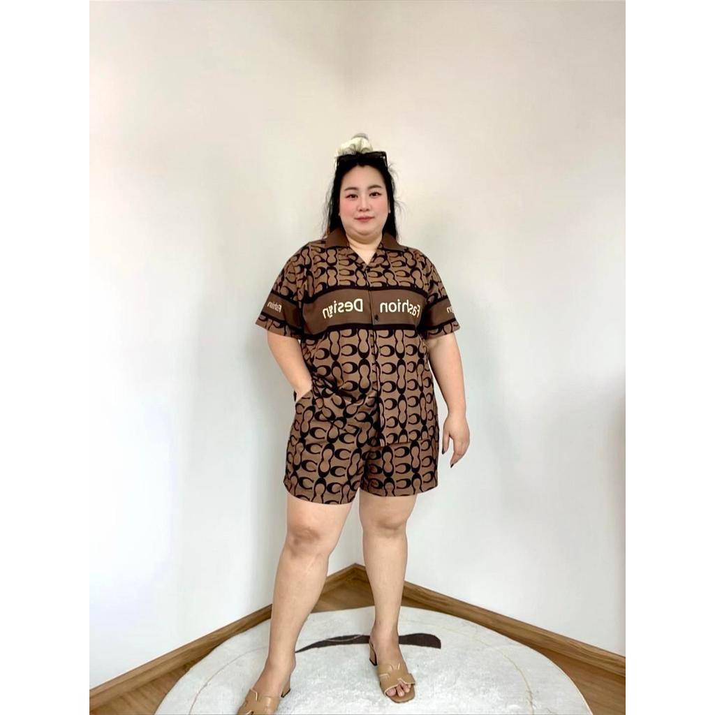 หน้าผ้า 54 นิ้ว ไซส์ใหญ่ ชุดเซตผ้าไหมอิตาลีเสื้อและกางเกงขาสั้นผู้หญิง อกใหญ่ 44 -52 สาวอวบอ้วน