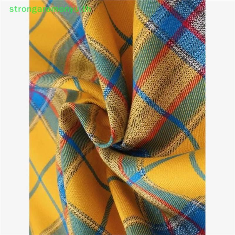 Strongaromonyu Hip Hop ไม่สม่ําเสมอผู้ชายและผู้หญิงปลอมเสื้อ Hem กระโปรงลายสก๊อต Y2k Streetwear Hara