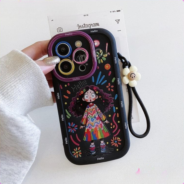 ชุดเย็บปะติดปะต่อกันบล็อกสีสําหรับสาวน้อยที่มีแขนพัฟด้านเคสโทรศัพท์ iPhone Applicies iPhone 16 Pro M