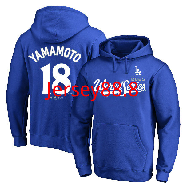 ผู้ชายฤดูใบไม้ร่วงฤดูหนาว Dodgers 2025 Union Championship Sweatshirt Hoodie No. 18 Yushen Yamamoto Y