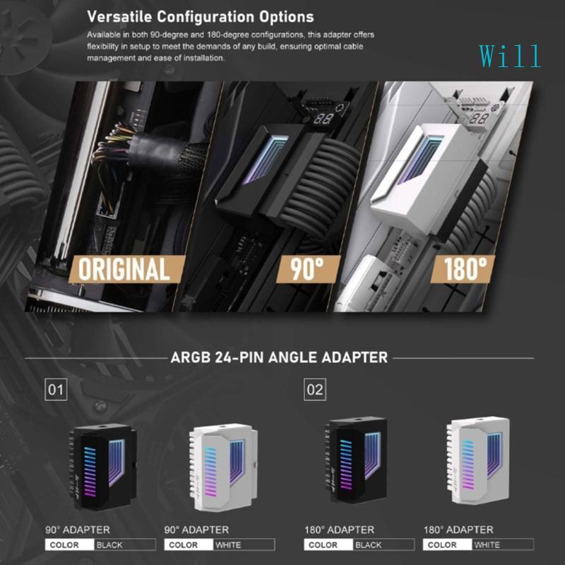 จะ180°มุมอะแดปเตอร์ 24Pin เมนบอร์ดตัวเชื่อมต่อ 24Pin 180 องศาตัวเชื่อมต่อไฟ ARGB เอฟเฟกต์แสง