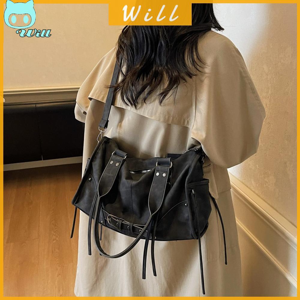 กระเป๋าหนัง PU สไตล์เรโทรVintage ขนาดใหญ่มีความจุมาก เหมาะสำหรับการ-commute และใช้งานประจำวัน