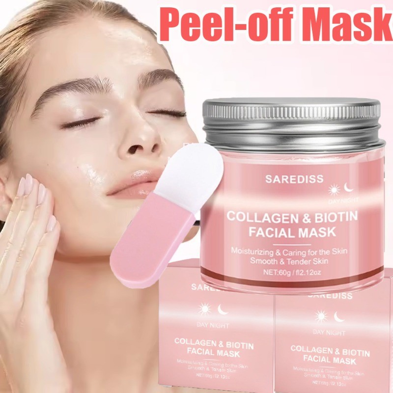 2 ชิ้น Easy Apply Collagen Tear Off Mask & Brush Set - Hydrating Facial, Whitening Repair สําหรับทุก