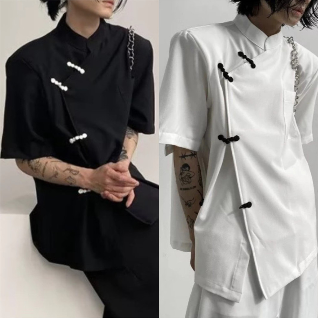 เสื้อเชิ้ตแขนสั้นผู้ชายดีไซน์หลวม Niche pol แขนสั้น
