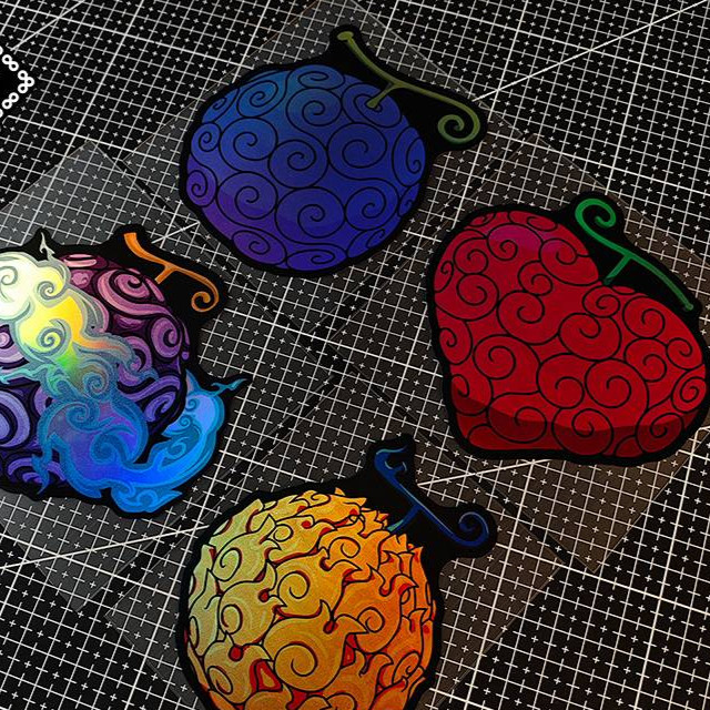 One Piece Devil Fruit Laser Sticker Japanese Anime JDM Electric Motorcycle Car Waterproof Decorative