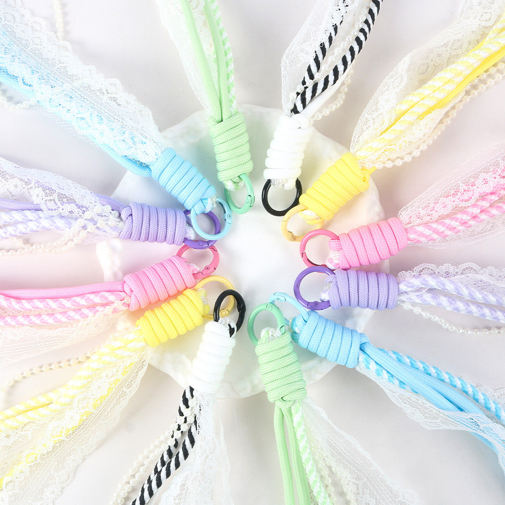 Miu Style Dopamine Lace Lace Spring Buckle Nylon Rope Mobile Phone Hanging Rope DIY Bag Keychain Mobile Phone Pendant