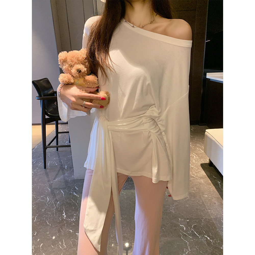 เสื้อแขนยาว Moss Queen สีชมพู แบบเอวหนีบไหล่เดียว ป้องกันแสงแดด