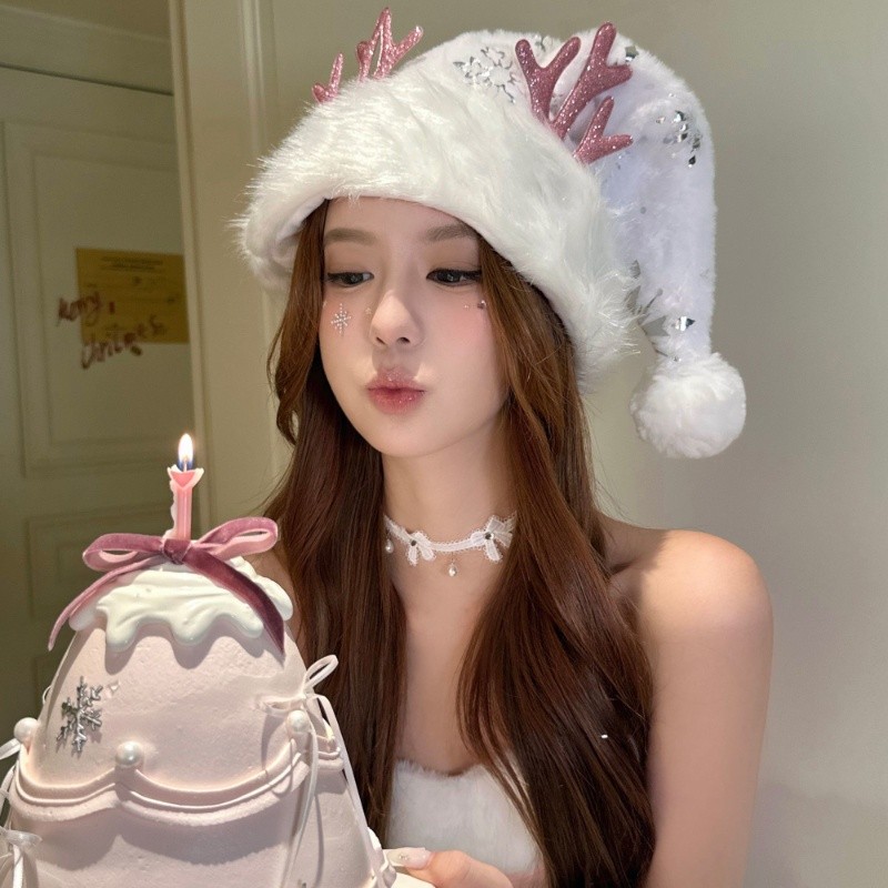 หมวกคริสต์มาสรูปเขากรรเชียงตุ๊กตา หมวกน่ารักสำหรับผู้หญิง เป็นของตกแต่งในเทศกาลคริสต์มาสที่ดี