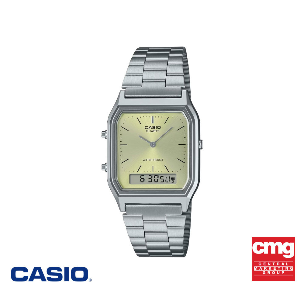 CASIO นาฬิกาข้อมือ CASIO รุ่น AQ-230A-9AMQYDF สายสแตนเลส สีเหลือง