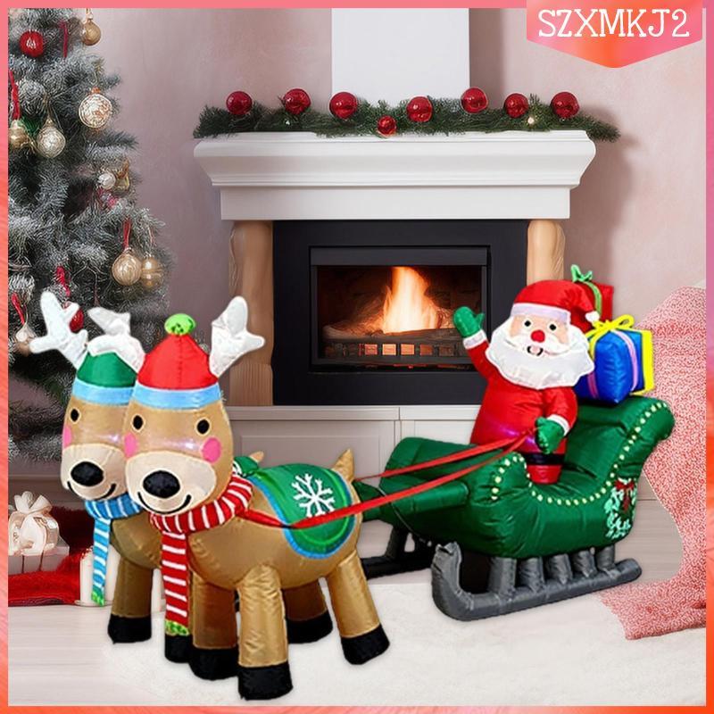 [szxmkj2] Christmas Inflatable 2.4M Santa and Reindeer Sligh สําหรับ Holiday Mall Plaza