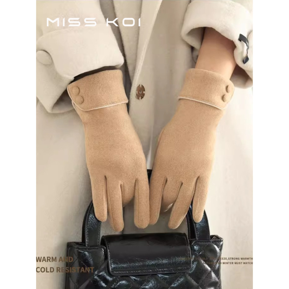 ถุงมือ MISSKOI สไตล์เยอรมัน สำหรับสตรีในฤดูหนาว หนากันลม อุ่นและสามารถสัมผัสหน้าจอมือถือได้ พร้อมดีไซน์หรูหรา
