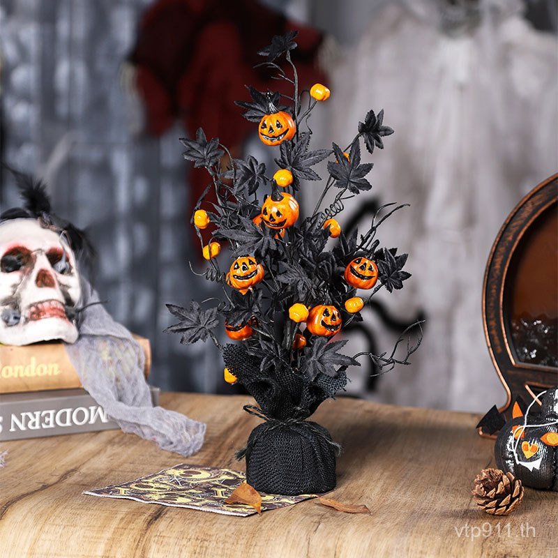 ฟักทองพรรคสีดําตกแต่งบ้านต้นไม้ตกแต่งสยองขวัญใบเมเปิ้ลฮาโลวีนผีเทศกาลตกแต่งข้ามพรมแดน เจ79z