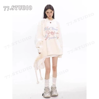 （พร้อมส่งจากกรุงเทพ） เสื้อกันหนาวแขนยาว เสื้อยืดคอกลมพิมพ์ลาย เสื้อเชิ้ตลำลองทรงหลวมใส่สบายจะไม่เกิดริ้วรอยหรือจางหายไป