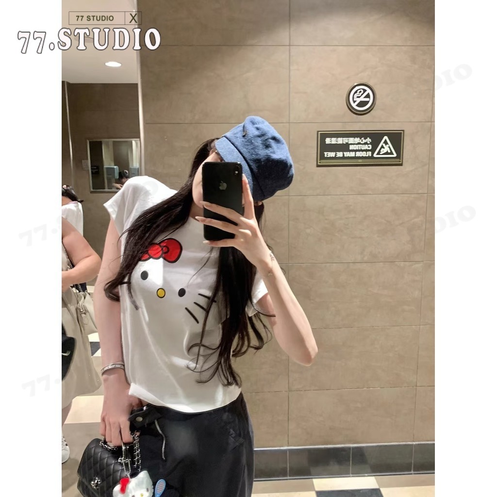 (พร้อมส่งจากกทม มาถึงใน 2วัน）เสื้อครอป cotton t shirt ลายการ์ตูน สีขาว แขนสั้น เสื้อเชิ้ตผู้หญิง baby tee S-XL รูปที่ 3