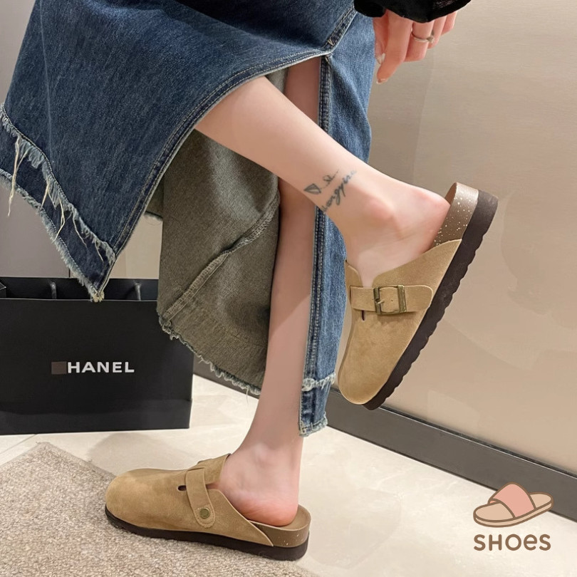 AP Store 5010 รองเท้าลำลองสไตล์เรโทรสไตล์เกาหลี รองเท้าส้นแบน กลางแจ้งขี้เกียจ รองเท้าเบอร์เคนสตอค วัสดุหนังกลับ BB014 - รูปที่ 3