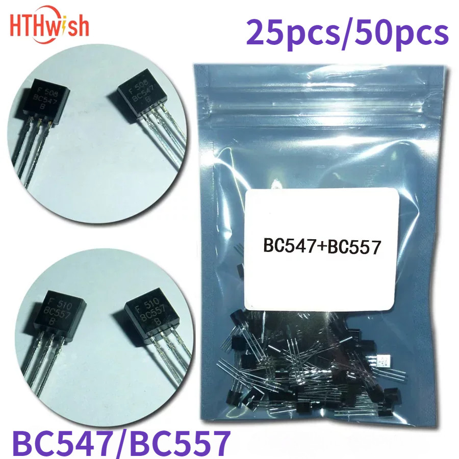 50PCS Transistors BC547 BC557 each 25pcs Transistor Kit bc557 bc547 Transistor NPN PNP DIY Electroni