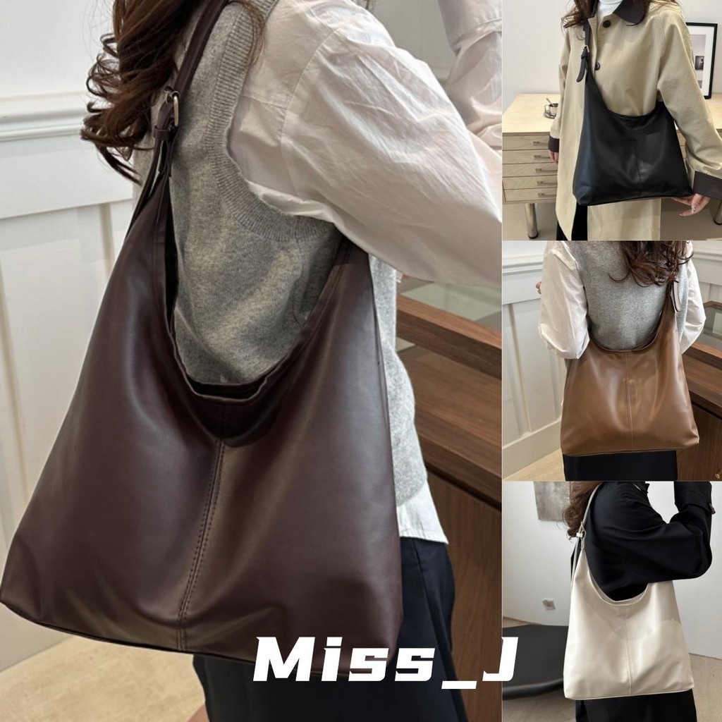 Miss_J พร้อมส่งจากกทม🎀 กระเป๋าสะพายข้างผู้หญิงสไตล์เกาหลี หนัง PU สีทึบ สไตล์ลำลองย้อนยุค