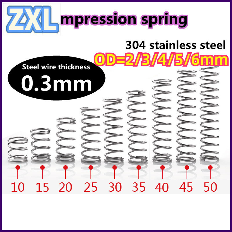 สปริงบีบสแตนเลส 304 d0.3mm * OD2-6mm แรงดันที่แข็งแกร่งกลับสปริงสปริงสปริงสปริงบีบอัดป้องกันความเมื่