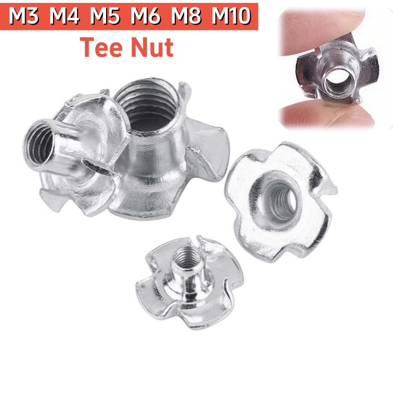 ไม้ Nut Inlay Nut เฟอร์นิเจอร์ Nut T-nut/Galvanized Tee Nut M3M4M5M6M8M10 สังกะสีชุบ Four-Claw Nut ส