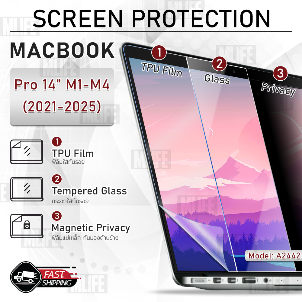 MLIFE - ฟิล์ม MacBook Pro 14 (2021-2025) M1-M4 Pro/Max A2442 A2779 A2918 A2992 A3401 A3114 ฟิล์มแม่เหล็ก กันรอย