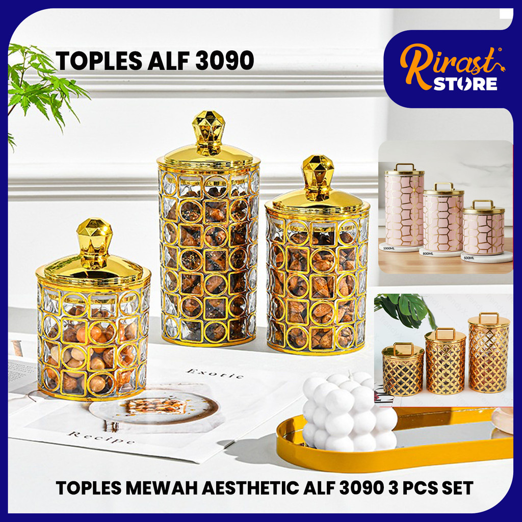 RIRAST - AESTTHETIC LUXURY JAR GOLD SNACK JAR AIR-TIGHT ACRYLIC JAR / TURKISH-STYLE ARABIC JAR / 3PC