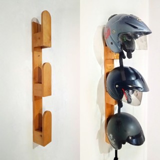 Gantungan Helm Rak Helm Tempel Dinding Kayu Jati Belanda (Vertikal 3 Susun)