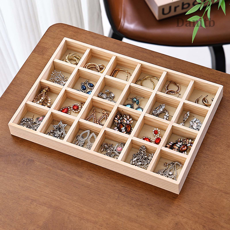 DTB เครื่องประดับไม้ถาด 12/24 กริด Divider สร้อยคอแหวนสร้อยข้อมือต่างหูกล่องเก็บ Trinket Organizer