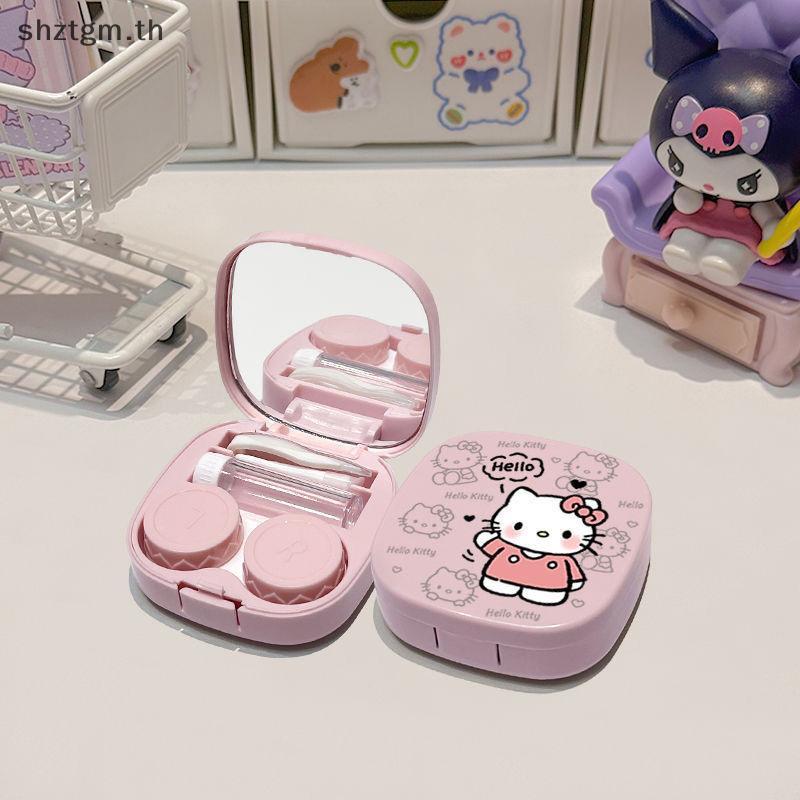 SHZTGM Hello Kitty กล่องใส่คอนแทคเลนส์พร้อมกระจก - กล่องเก็บการเดินทางสําหรับเด็กผู้หญิง Sanrio null