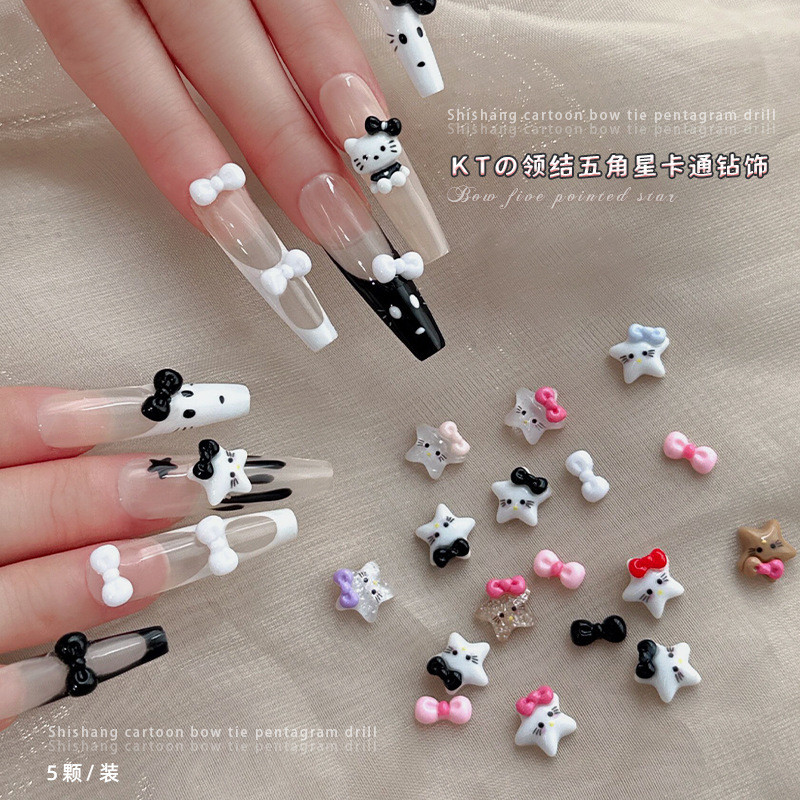 คิตตี้คิตตี้แมวดาวห้าแฉกอุปกรณ์ทําเล็บการ์ตูนน่ารักโบว์ดาวสวมอุปกรณ์ทําเล็บเพชร