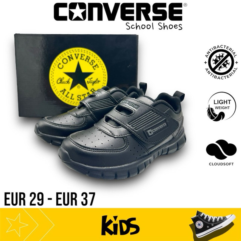 2025 l Converse เด็กล่าสุด EUR29-EUR37 Viral Black School Shoes/Kasut Sekolah Budak Black Converse V