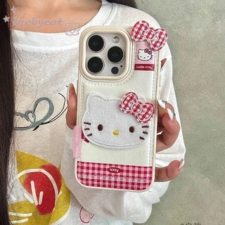 ใช้งานร่วมกับ iPhone 17 16 15 14 13 12 11 Pro Max X Xr Xs Max 7 8 Plus SE2020 เคสโทรศัพท์การ์ตูน 3D DIY น่ารักสีแดงและสีชมพู Gird Bow Cat หนังนุ่มปกหลัง