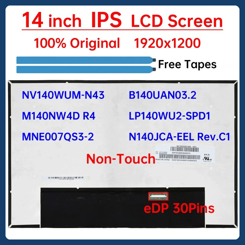 14 "IPS แล็ปท็อปหน้าจอ LCD NV140WUM-N43 B140UAN03.2 N140JCA-EEL Rev.C1 LP140WU2-SPD1 M140NW4D R4 MNE