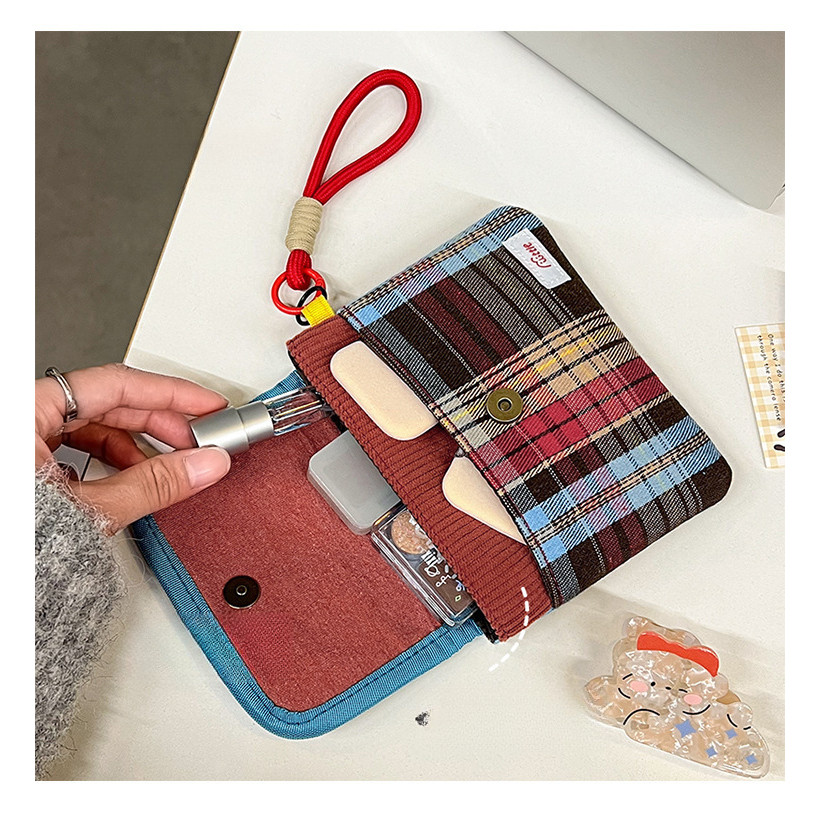 Retro checkered patchwork มัลติฟังก์ชั่ผ้าใบกระเป๋ามินิ ราคา ถูกที่สุด ดีลบีเคเค แกลเลอรีภาพที่ 3